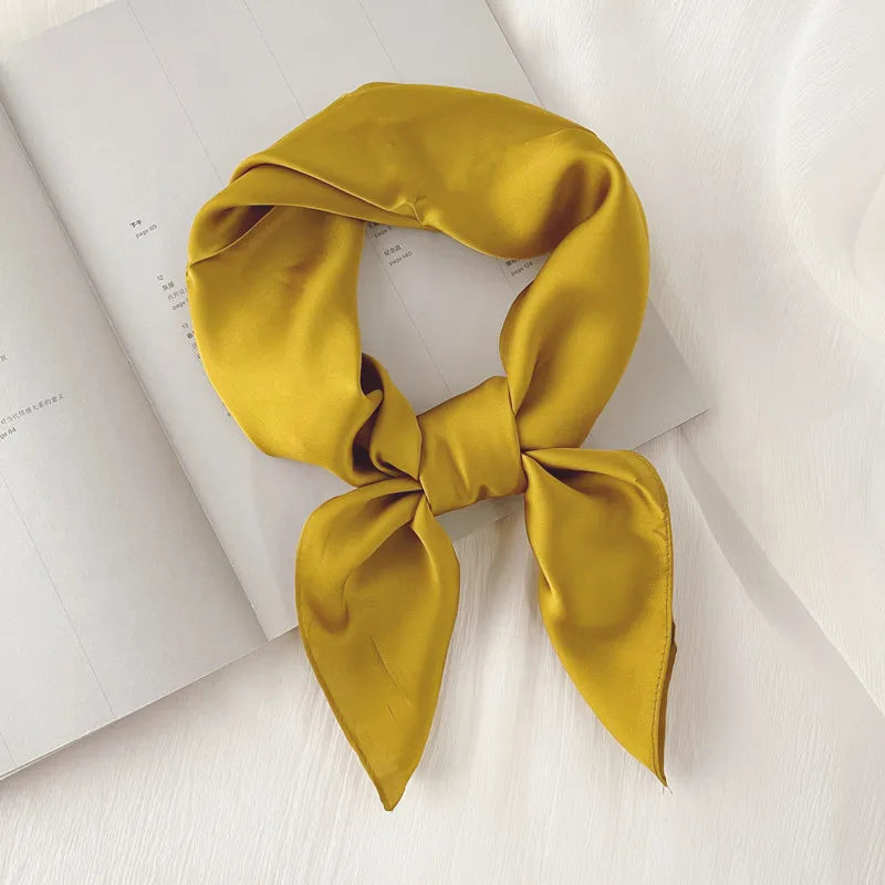 Luxury Solid 70*70cm Silk Square Scarf Women Soft Satin Hairband Neckerchief Tie Female Headband Foulard Bag Ribbon Gift