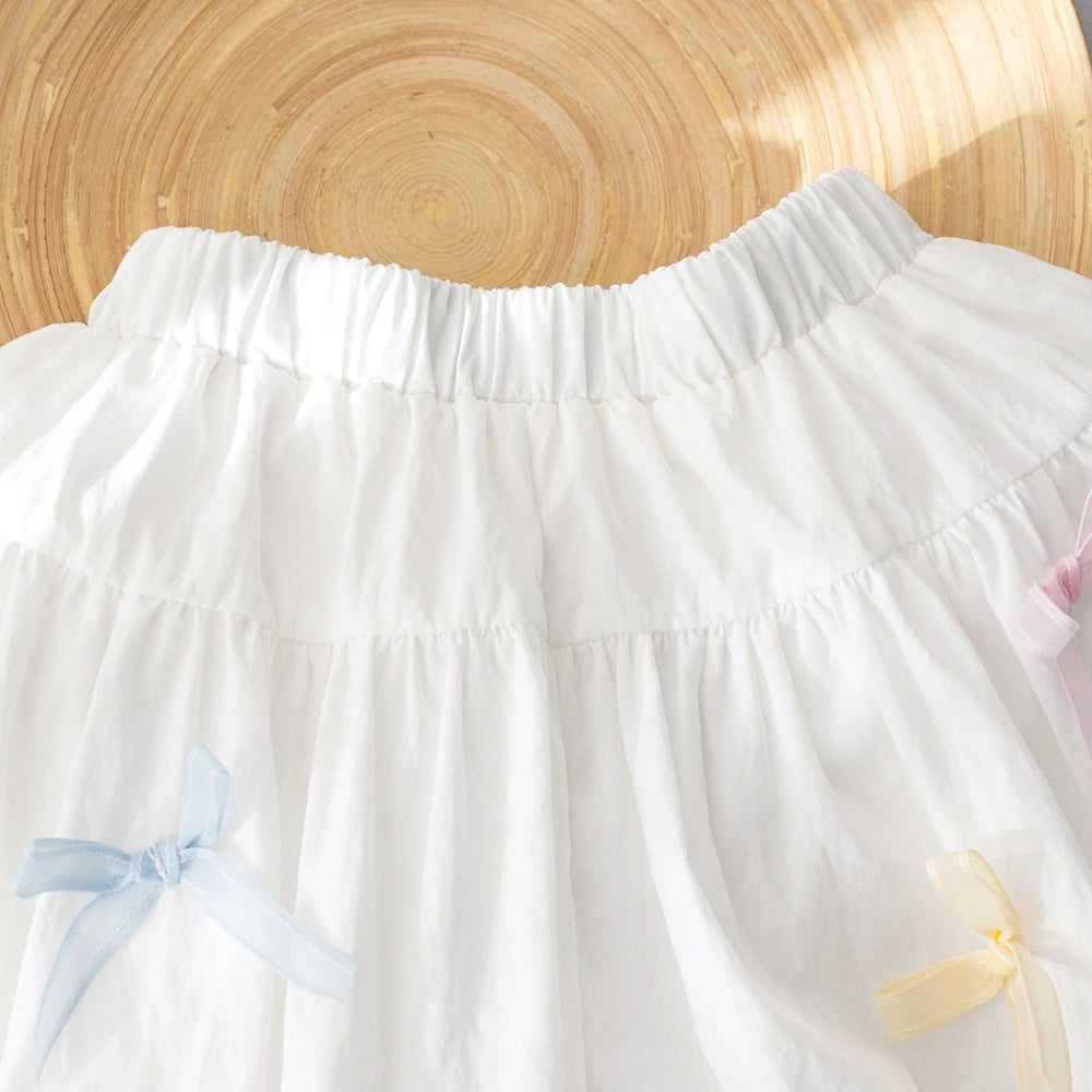 Bear Leader Summer Solid Color Girls Clothes Bow Decorative Shorts Korean Version Casual Folded Children's Clothing 3-7 Years