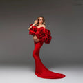 Elegance Red Maternity Dress Floral Top Skirt 2 Pieces Pregnant Gowns Off Shoulder Custom Made Baby Shower Maxi Dress Flower