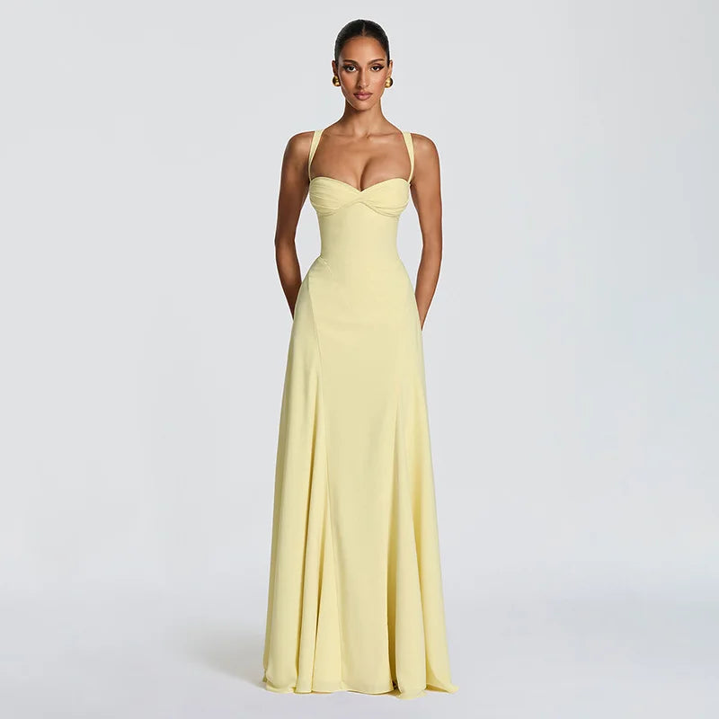 Off-Shoulder Backless Sexy Maxi Dress Women Elegant Spaghetti Strap Sleeveless Bodycon Club Party Evening Dress Fashion