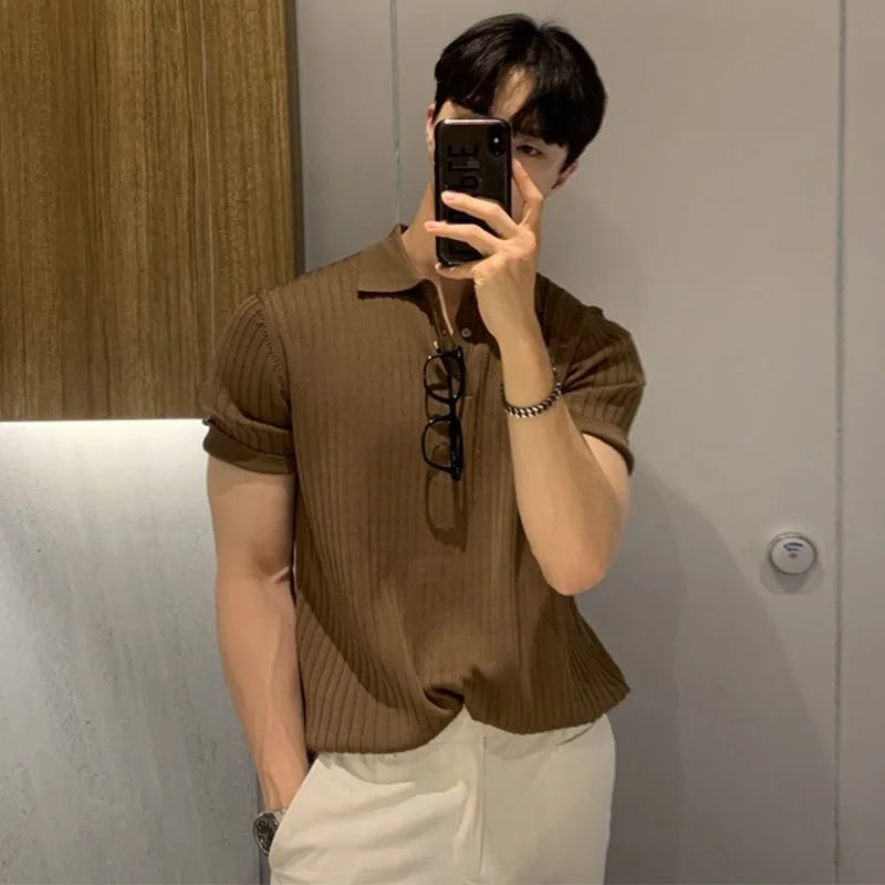 Summer Sports And Leisure Slim Fit T-Shirt Fashionable Men's Golf Polo Shirt Open Neck Breathable Quick Drying Short Sleeved Top