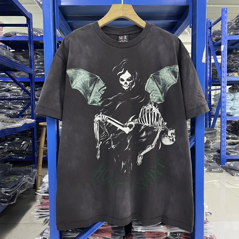 Saint JESUS Night Light Destruction distressed printed short sleeved T-shirt T Shirt Men Women T Shirt Top Tees