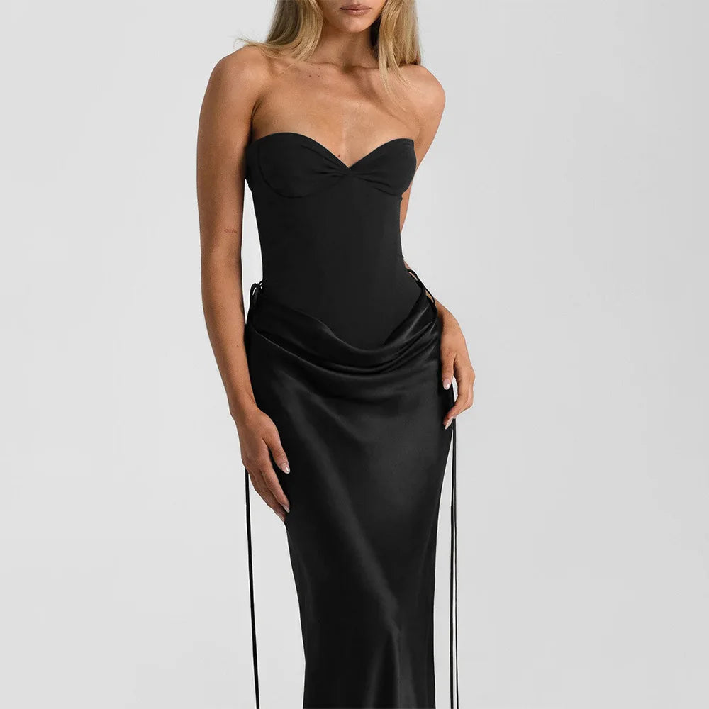 Sexy Off-shoulder Backless Wrap Maxi Dress Women Summer Patchwork Strapless Sleeveless Bodycon Club Party Long Dresses Clothes