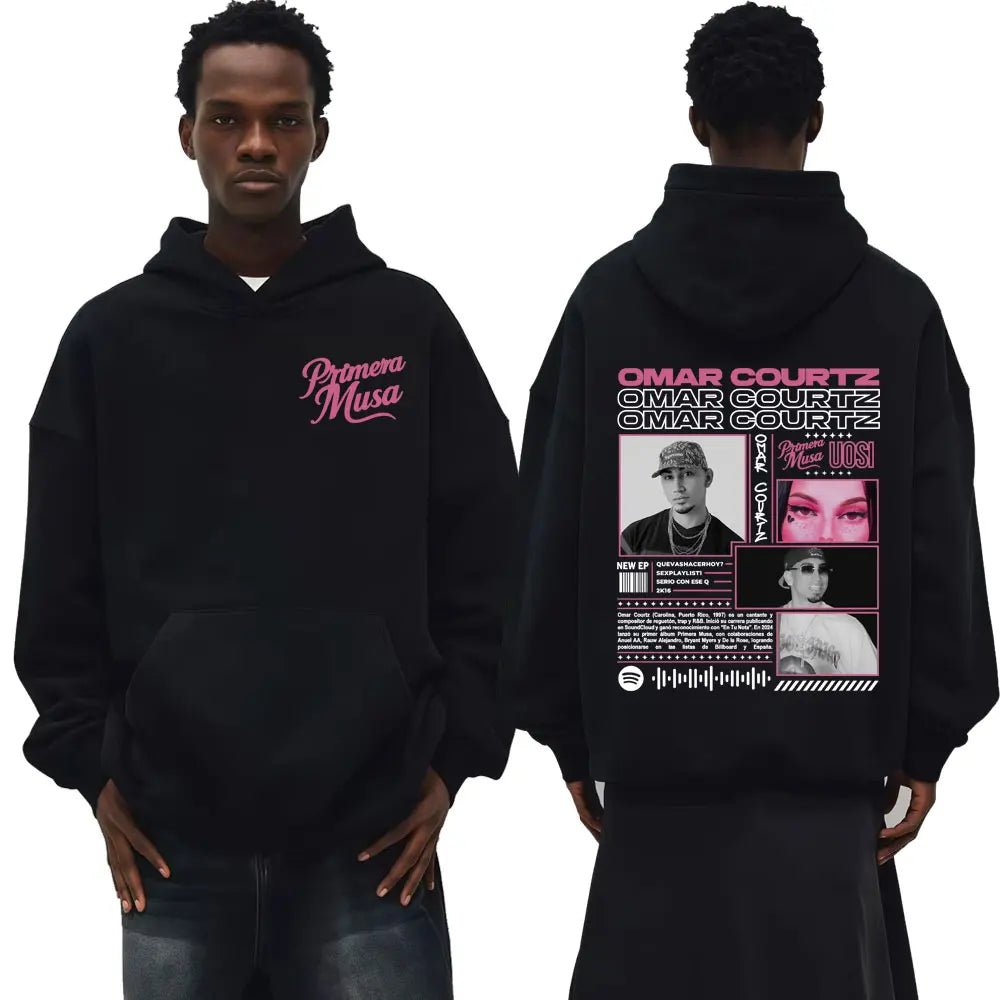 Omar Courtz Primera Musa Album Tour Double Sided Printed Hoodies Men Women Hip Hop Vintage Hoodie Casual Long Sleeve Sweatshirts