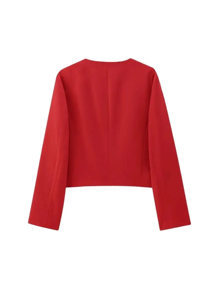 Cropped Jacket with Golden Buttons for Women, O Neck, Long Sleeve, Female Outerwear, Chic Tops, Fashion