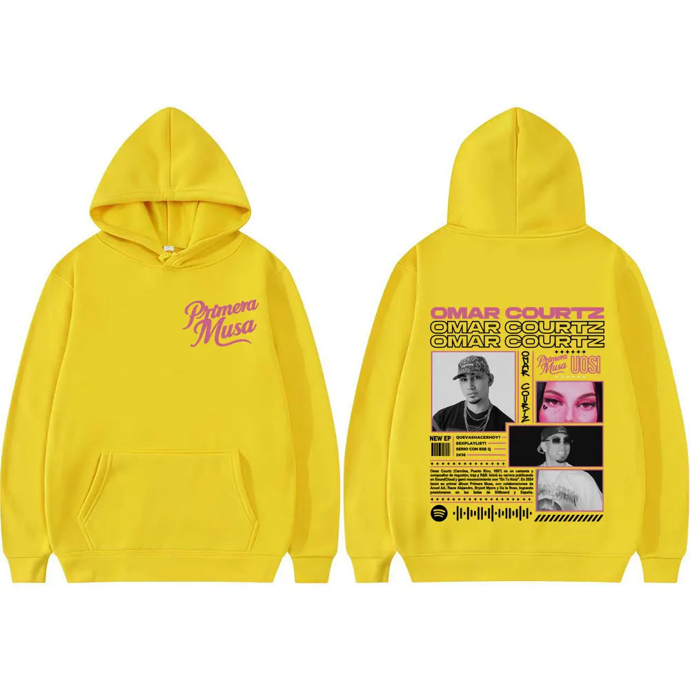 Omar Courtz Primera Musa Album Tour Double Sided Printed Hoodies Men Women Hip Hop Vintage Hoodie Casual Long Sleeve Sweatshirts