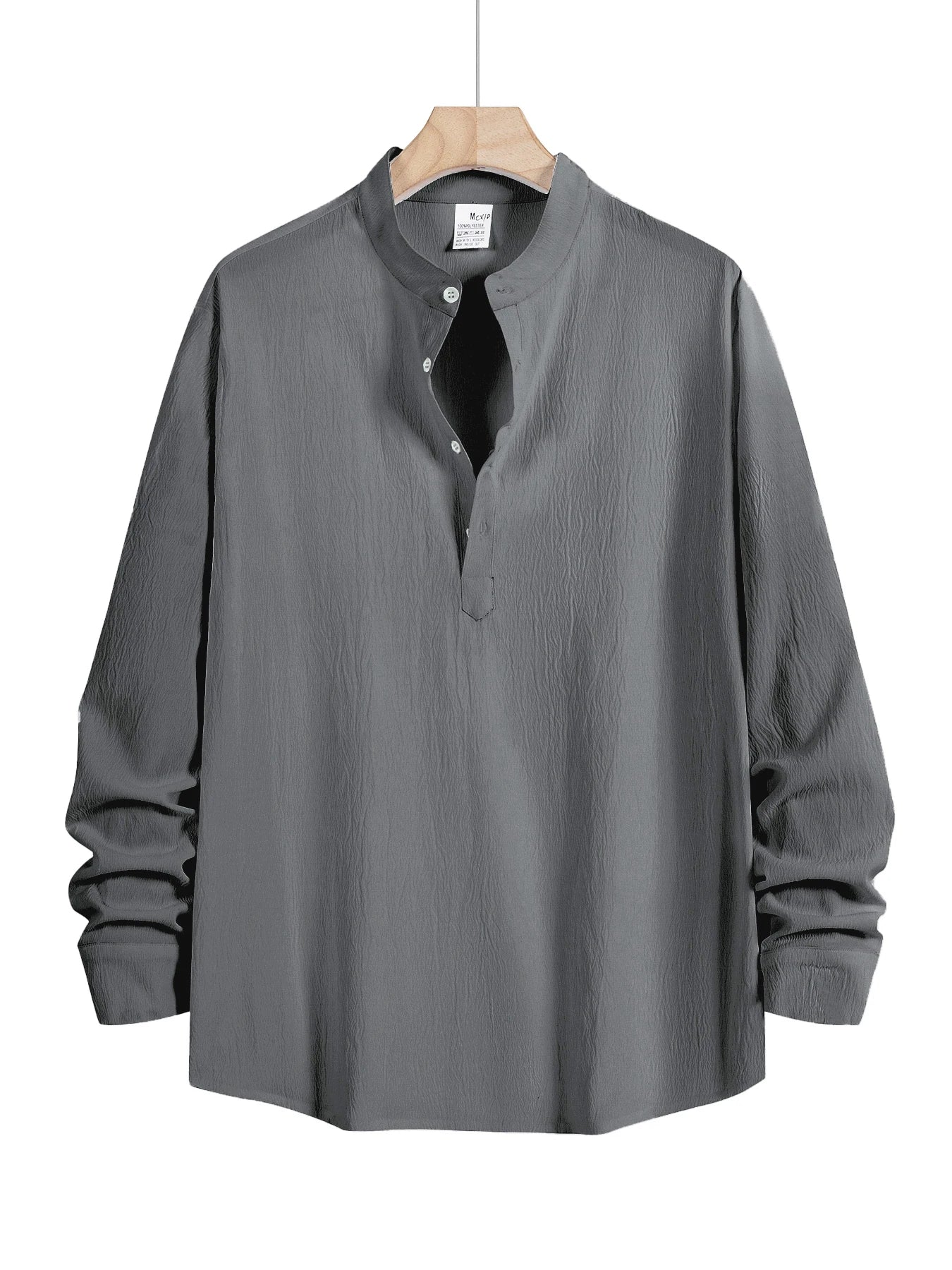 Men's Long-Sleeved Shirt Summer Beach Style Shirts Solid Color Casual Versatile Stand-Up Collar Shirt Male Top