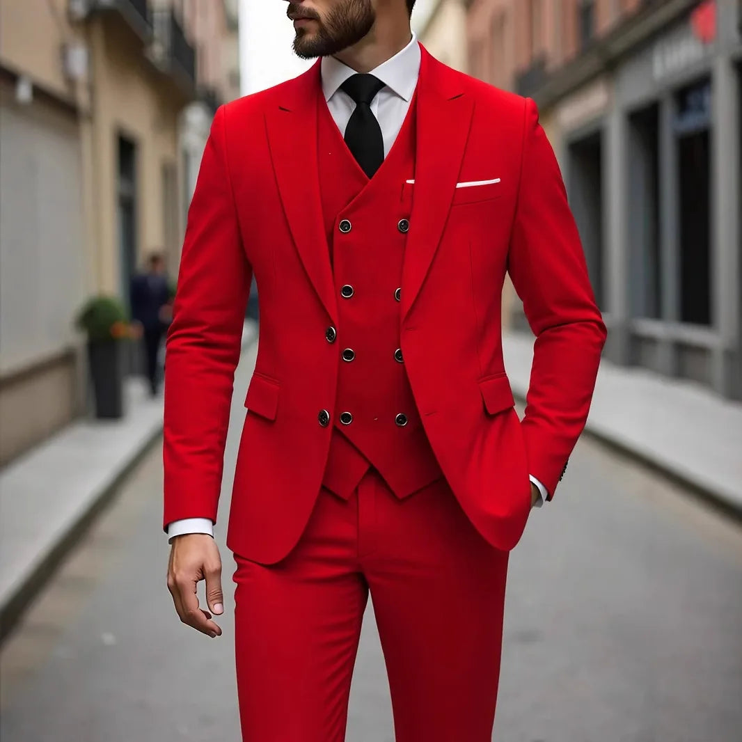 Classic Wedding Tuxedos Slim Fit Bridegroom For Men 3 Pieces Groomsmen Suit Male Formal Business Men Suits(Jacket+Vest+Pants）