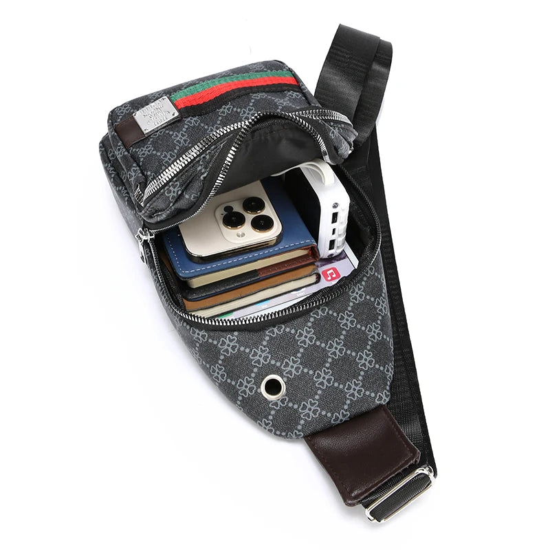 Men's Multifunction Messenger Bag Shoulder Cloth Chest Bags Crossbody Casual Handbag with Earphone Hole