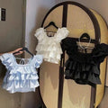 Korean version of girls' wooden ear edge flying sleeve square collar shirt children summer children foreign style sleeveless top