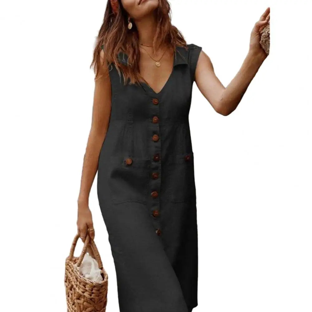 M XL Cotton Linen Tank Dress For Women 2024 Summer Casual Loose Beach Sundress Midi Skirt Female Holiday Maxi Dress Vestido Robe