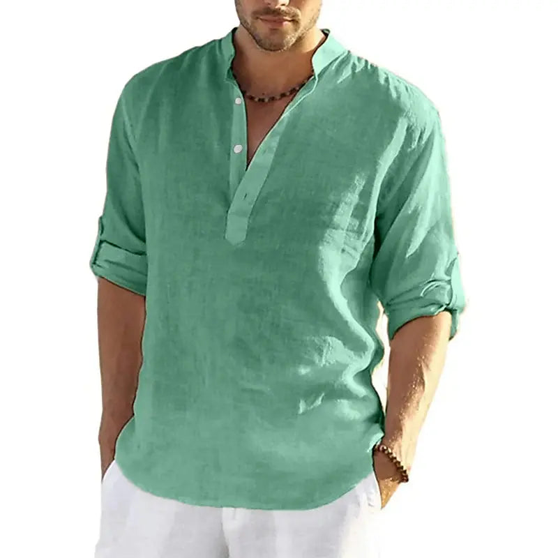 Solid Color 3D Printed Henley Shirts Men's Fashion Streetwear Oversized Stand Collar Long Sleeve Shirt Tops Blouse Man Clothing